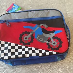 Kids Motorcycle Print Backpack - Red and Blue